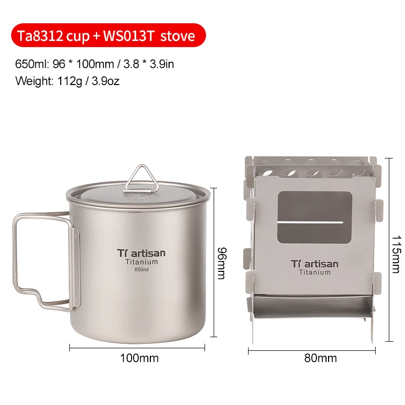 stove with 650ml mug Tiartisan Открытый Кемпинг Пеший Туризм Сверхлегкий Титан дровяная печь мульти-топлива барбекю плита - Цвет: stove with 650ml mug