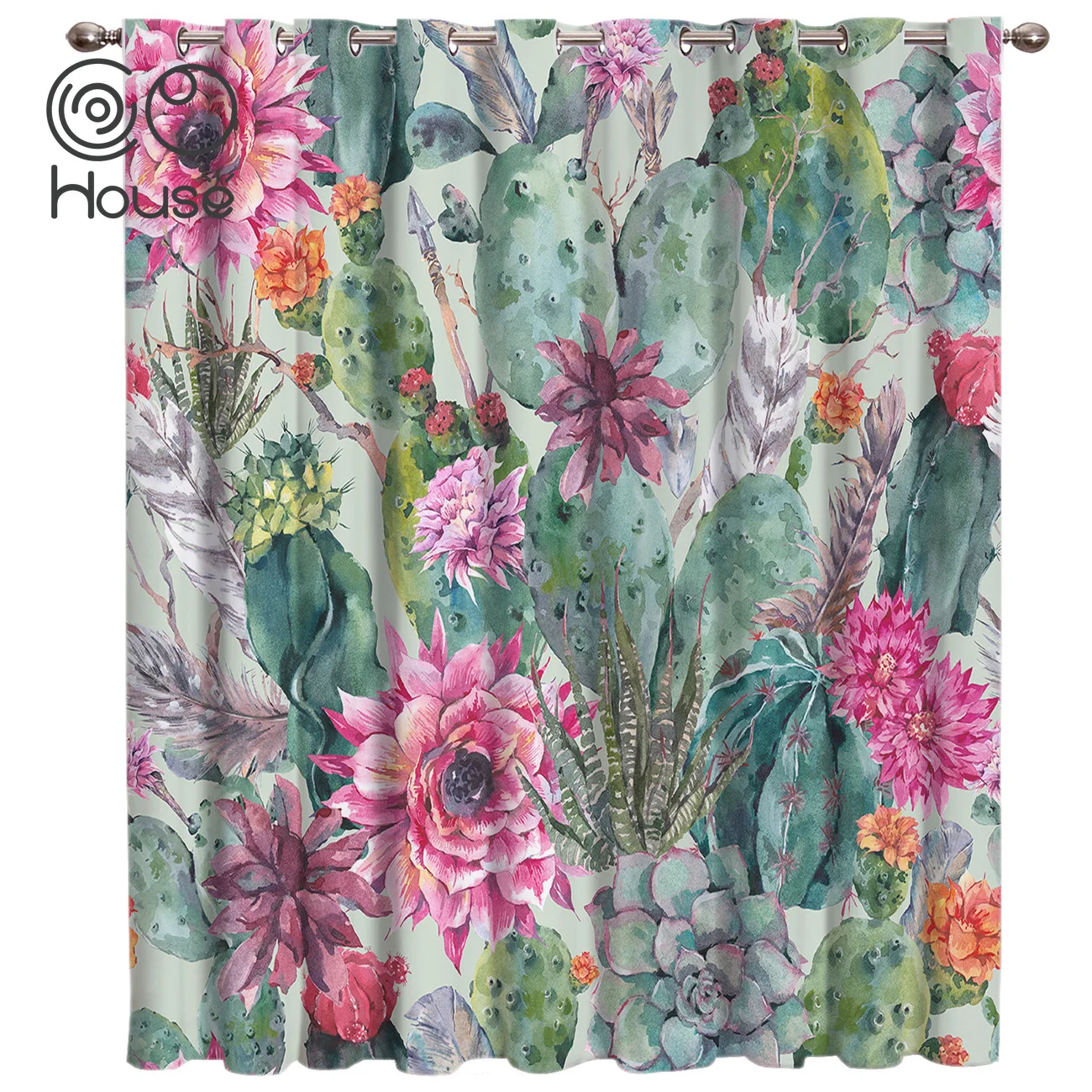 

Шторы на окна, кактус, акварель, в богемном стиле
