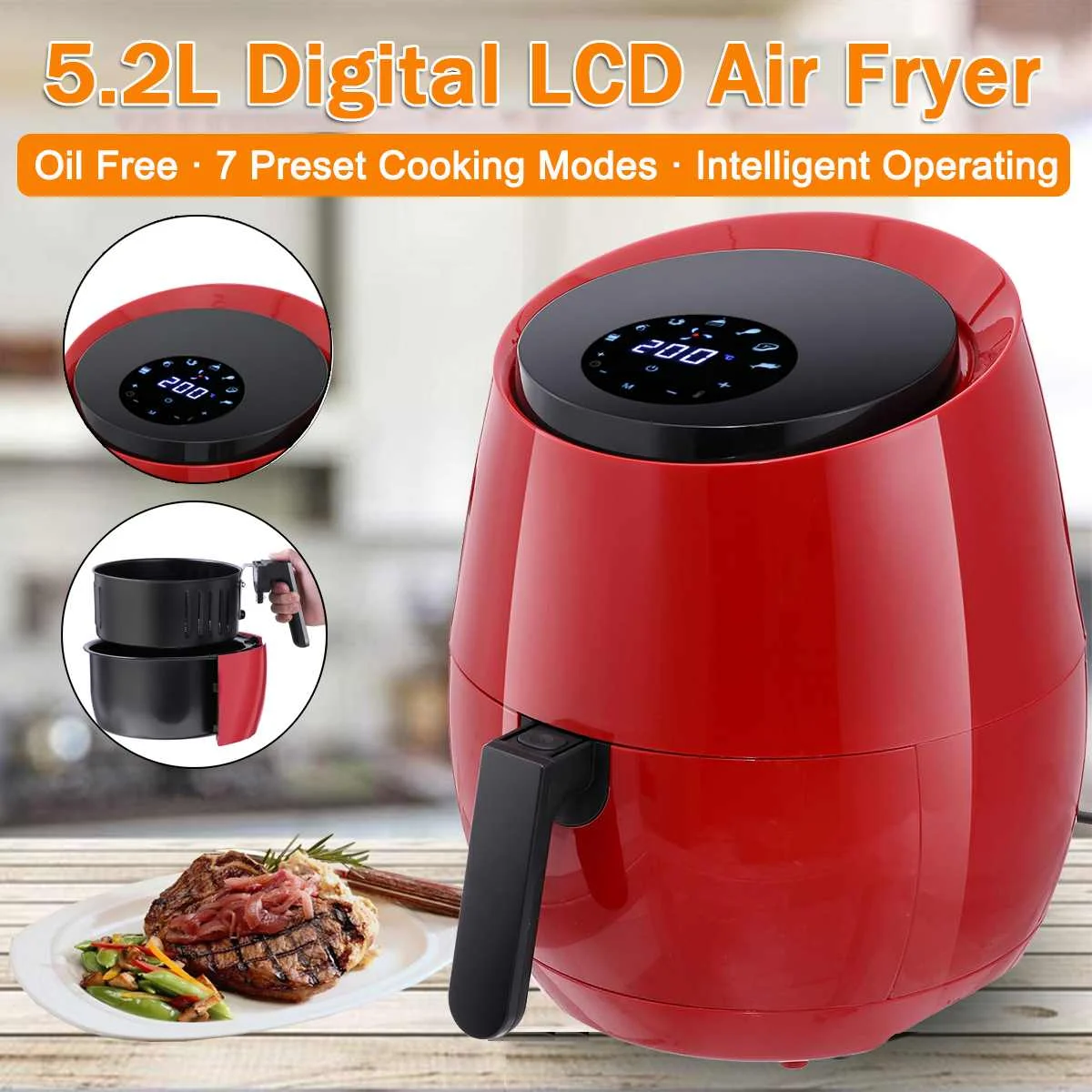 1400W Мощность воздуха фритюрница без масла Электрический Airfryer 5.2L сенсорный Экран