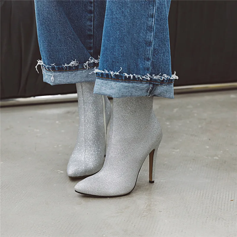 

ASUMER large size 34-46 fashion autumn winter boots women pointed toe ankle boots thin high heels prom bling women boots 2020