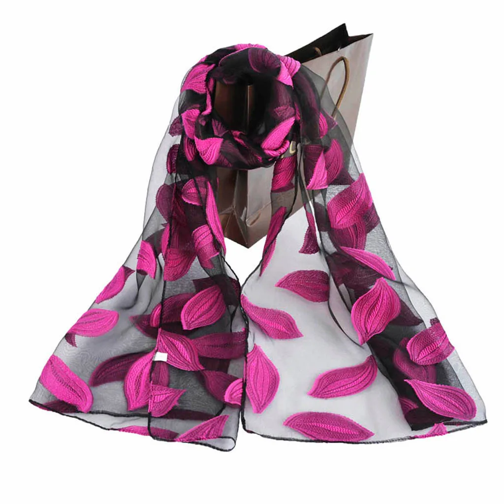 Женский шелковый шарф с вышивкой в этническом стиле теплый модный кружевной и