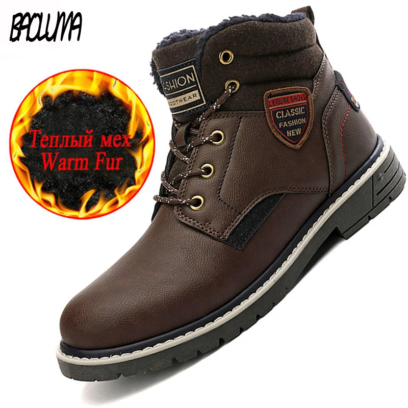 Классические мужские ботинки Зимняя мужская обувь плюшевые теплые зимние