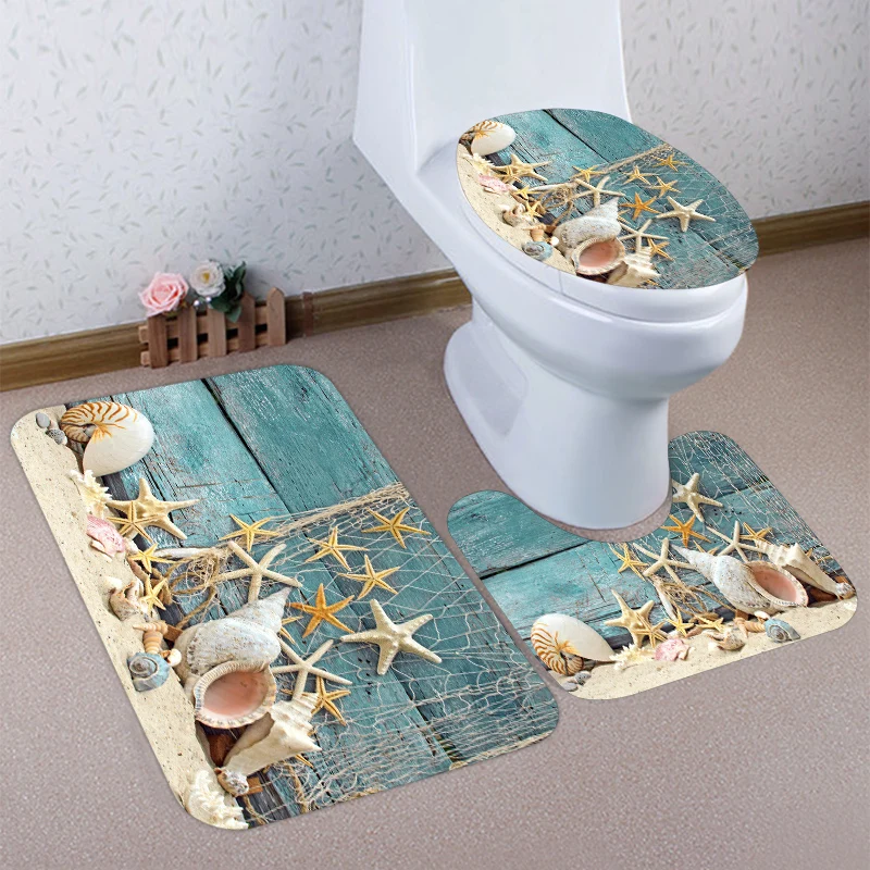 Wooden plank wood grain flower printing flannel toilet bathroom three-level set of floor mats non-slip absorbent decorative mat | Дом и сад