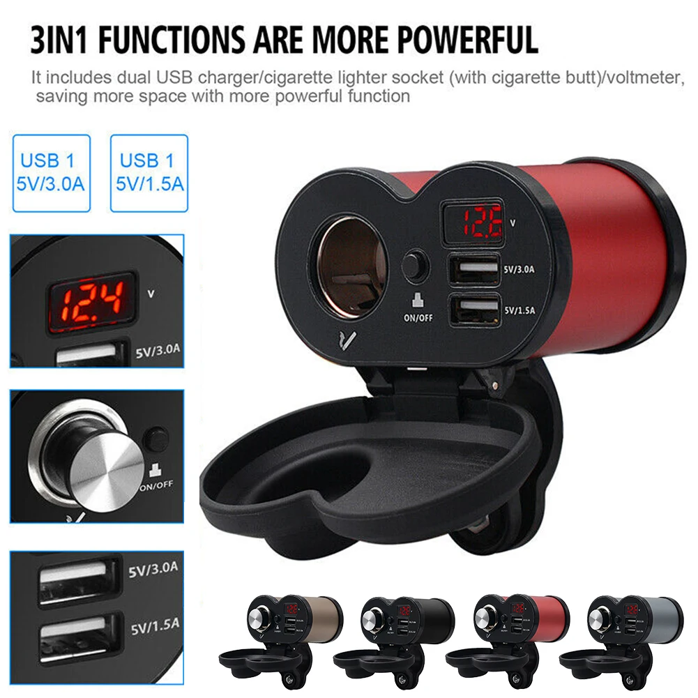 Зарядное устройство 3 в 1 для мотоцикла прикуривателя два USB-порта быстрая зарядка