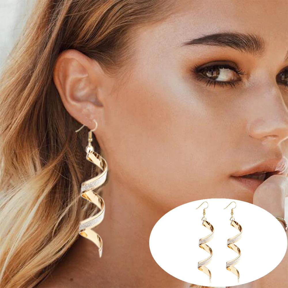 Модные женские крученые спиральные висячие серьги креативные блестящие