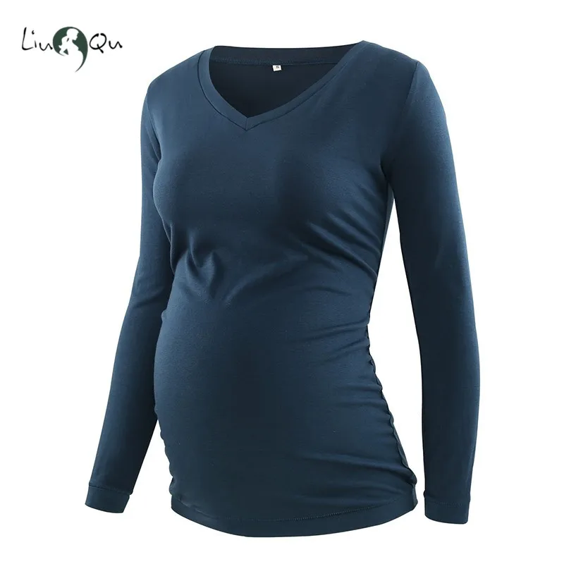 Женский топ для беременных с длинным рукавом v образным вырезом и рюшами рубашка