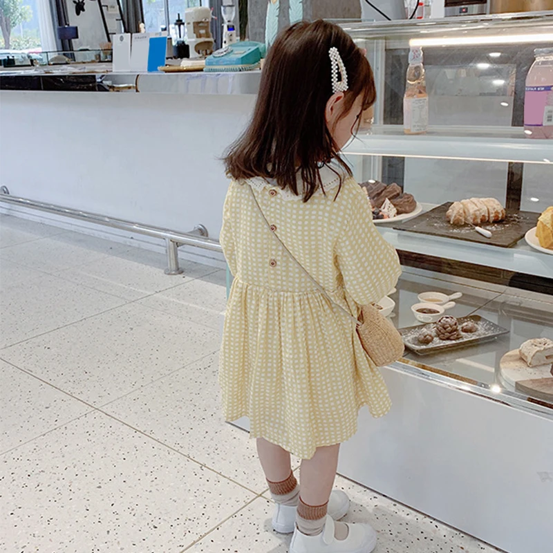 

Autumn Kid Girls Dress Plaid Cute Skirt Children Baby Princess Clothes Lace Doll Collar Clothing Christmas New Year Party