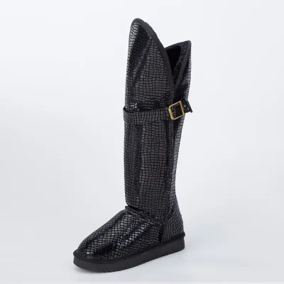 back stoneWaterproof Зимние сапоги до колена высокие зимние сапоги из натуральной воловьей кожи замшевая женская обувь на плоской подошве водонепроницаемая обувь с пряжкой - Цвет: back stoneWaterproof