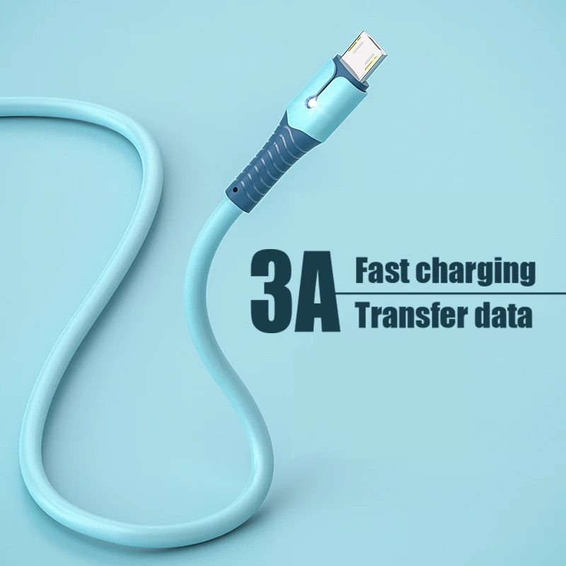 Кабель для быстрой зарядки и передачи данных 3A для Android Phone Type C Micro USB, шнур для передачи данных из жидкого силикона, прочная Линия синхронизации
