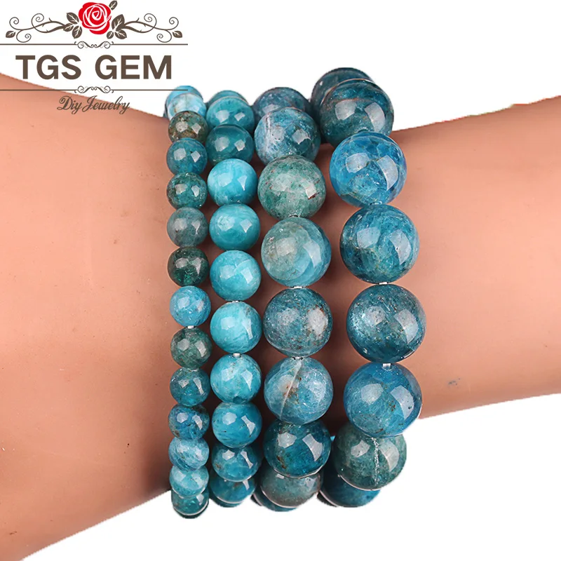 Женский браслет из 100% натурального камня эластичный с синим океанским апатитом 4