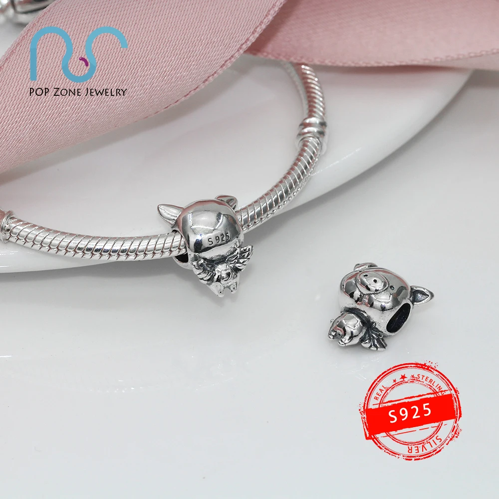 

Fit Original Pandora Charm Bracelets Pippo the Flying Pig 925 Sterling Silver Fine Beads DIY Cute and Cuddly New Jewelry