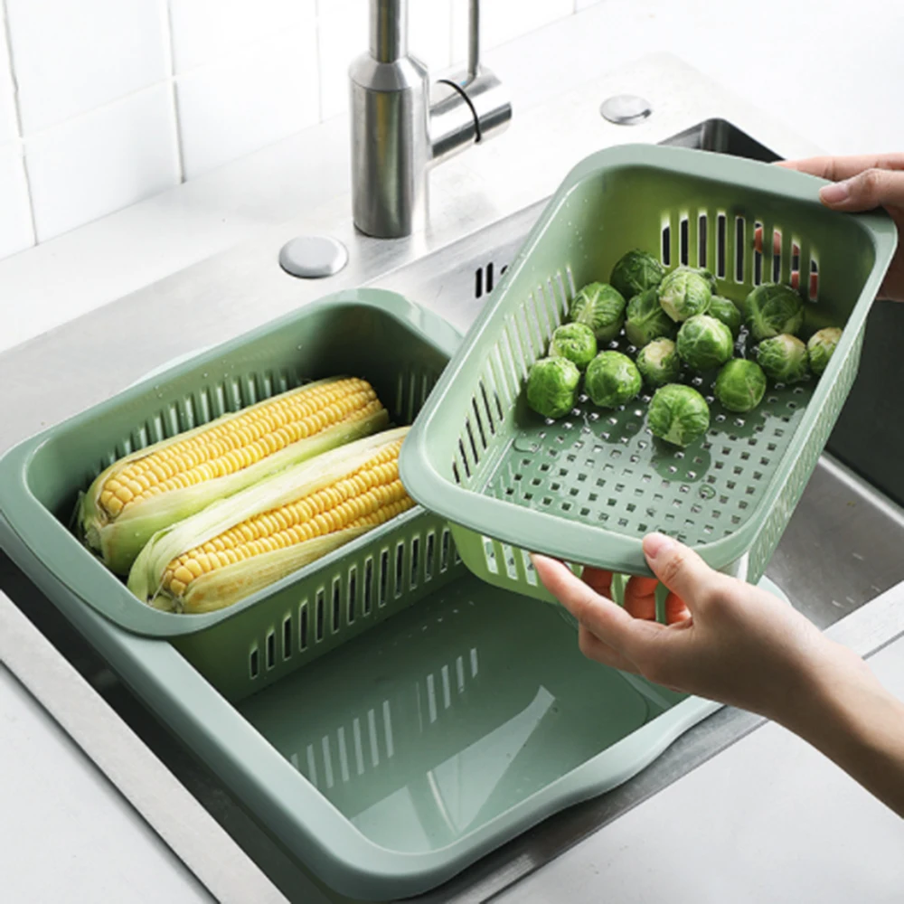 

Detachable Double-layer Plastic Food Strainer Hollow Fruit Vegetable Wash basket Kitchen Cleaning Washing Basket Strainer