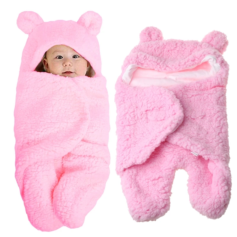 

Newborn Baby Blanket Swaddle Wrap Winter Cotton Plush Hooded Sleeping Bag 0-12M