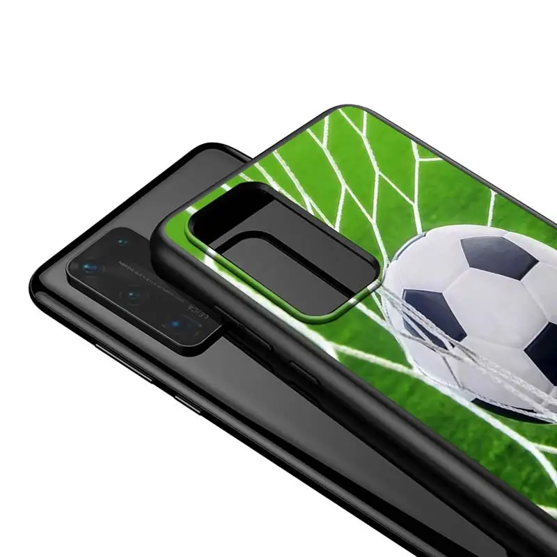 

For Huawei P40 P30 P20 Pro Lite E Plus 5G Bright Black Cover Fire Football Soccer Ball For Huawei P10 P9 P8 Lite Phone Case