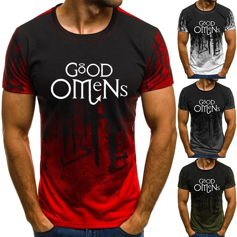Новое поступление Мужская футболка с надписью Good Omens летняя модная