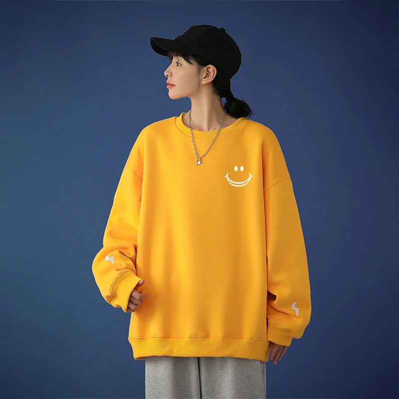 

Smile Face Print Women Casual Sweatshirt O-neck Long Sleeve Loose Female Pullover Sweatshirts 2021 Spring Autumn Top For Girls