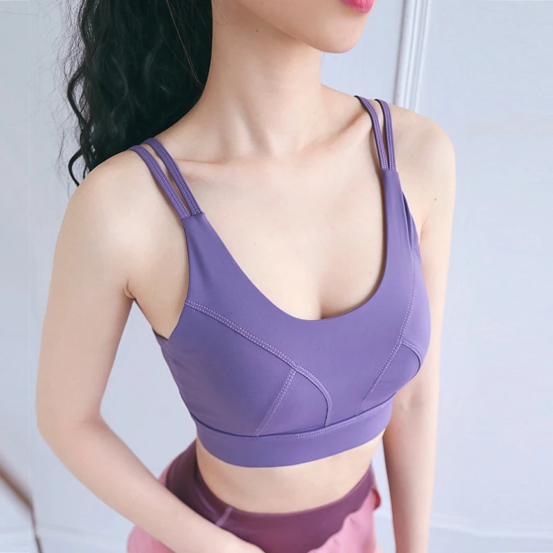 Shock proof sports bra women's running gathered stereotyped fitness training beauty back yoga vest|Спортивные топы| |
