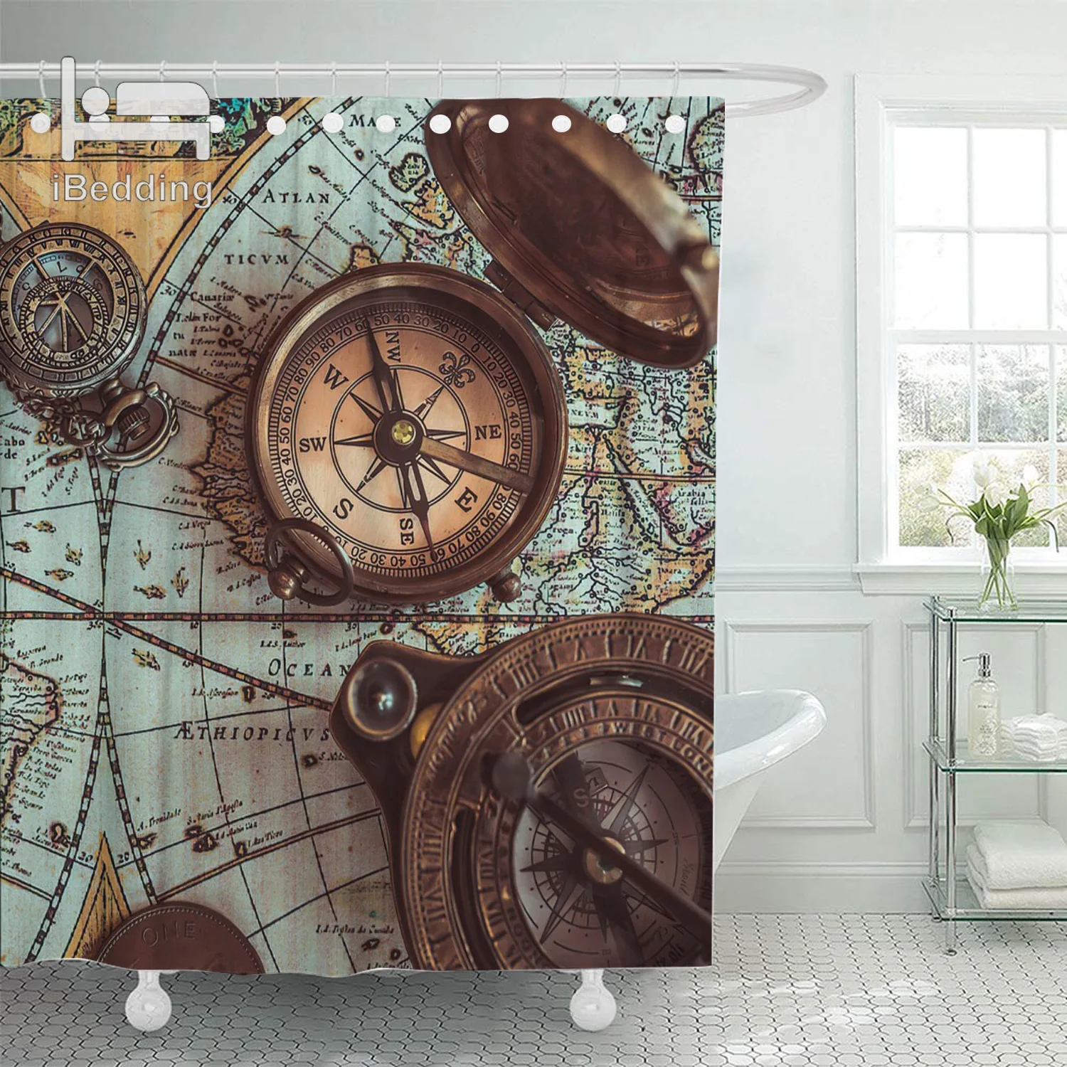 Компас морской Винтаж карта мира душ Шторы водонепроницаемые шторы для ванной s