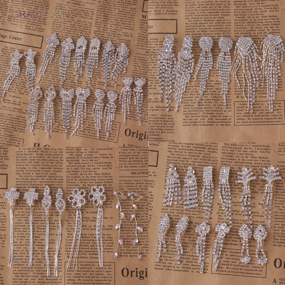 

Hot Sale Rhinestone Crystal Long Tassel Tear Drop Geometric Flower Clip on Earrings No Pierced for Women Hypo-Allergenic Earring