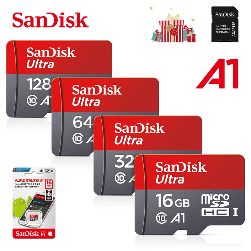 

Карта памяти Microsd SanDisk Ultra A1, 256 ГБ, 128 ГБ, 64 ГБ, 32 ГБ, 16 ГБ, microSDHC/SDXC UHS-I U3 V30, TF-карта, карта памяти micro sd
