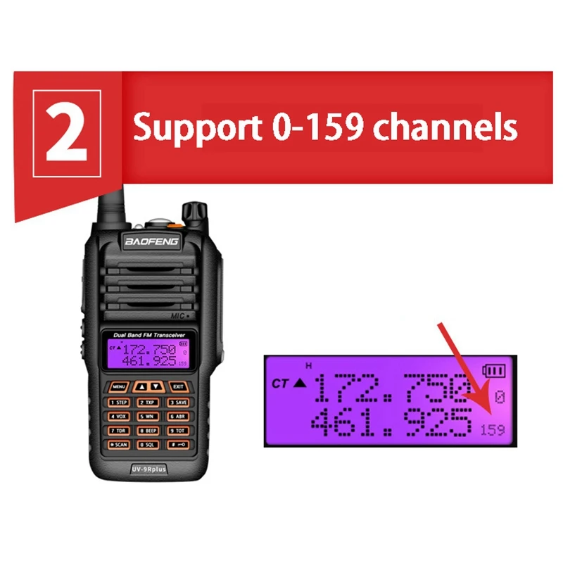 

Baofeng Walkie Talkie UV-9R PLUS IP67 Waterproof Dust-Proof High Power Dual UHF VHF Band Radio FM Transceiver