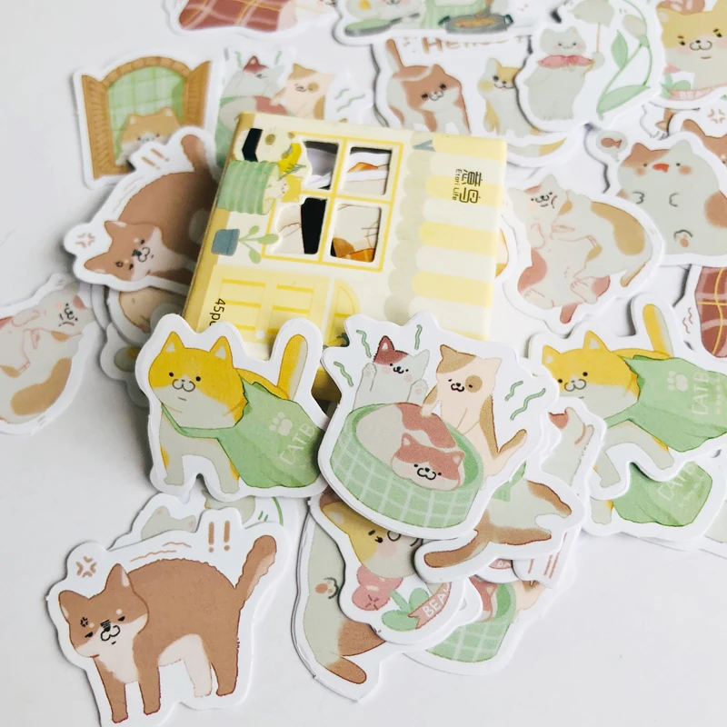 

45 pcs /Pack Cute Cats and Dogs Cartoon Paper Decorative Stickers Stick Label