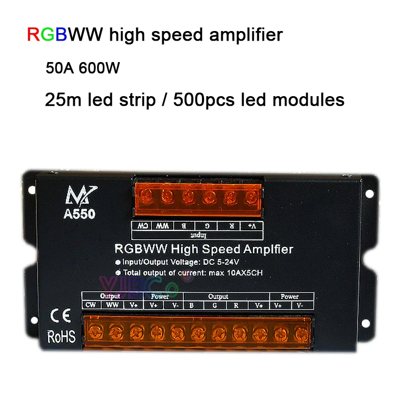 RGBWW высокоскоростной Усилитель DC5 ~ 24V 10A * 5CH усилитель мощности для 5 в 1 CW