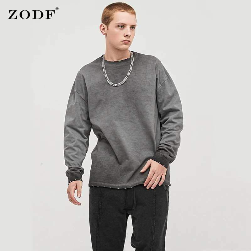 Новинка 2021 мужские хлопковые футболки ZODF с длинным рукавом свободные винтажные