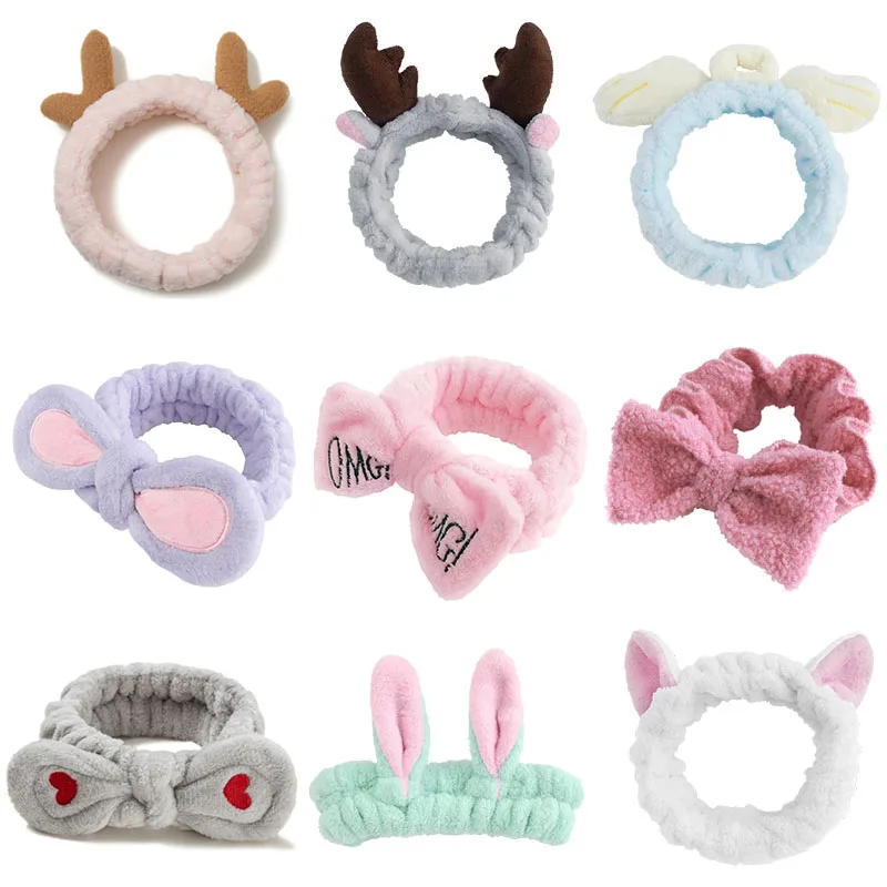 Wash Face Headband Letter Soft Warm Bow Makeup Hairbands Animal Ears Girls Elastic Holder Hair Bands Turban Hair Accessories images - 2