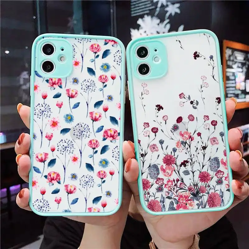 

Cute flower creative Phone Case For iPhone 12 11 Mini Pro XR XS Max 7 8 Plus X Matte transparent blue Back Cover