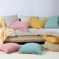 tassels cushion cover 45x45cm pillow case cotton waffle pillow cover for home decoration pink beige yellow green for sofa bed