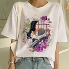 Harajuku Kawaii Cat футболка с забавным мультипликационным принтом Женская футболка Милая футболка 90s модная Корейская Стиль Женская футболка платье с красивым принтом, топы, футболка