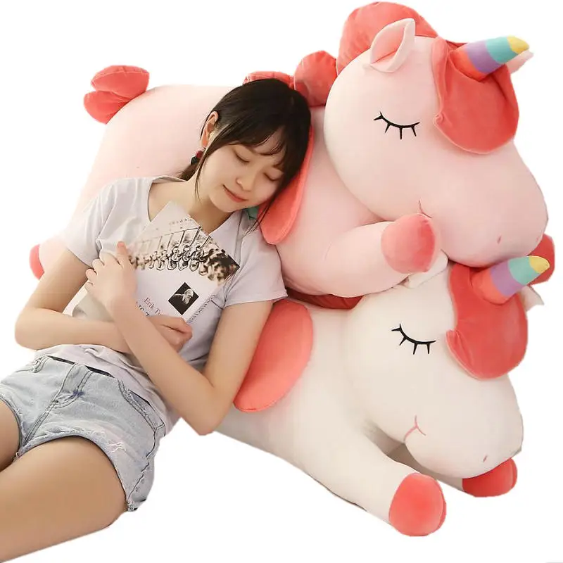 40~100cm Giant Lying Unicorn Plush toy Super Soft stuffed Unicornio Doll Pillow Bed Decor Cushion Phone Holder Gift for Girl