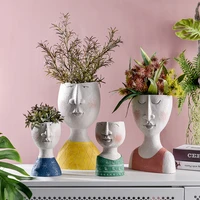 art portrait flower pot vase sculpture resin human face family flower pot handmade flower arrangement home garden decors