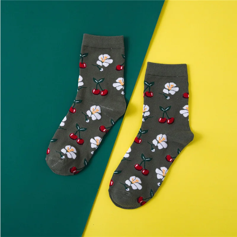 3 Korean Fresh Fruits Socks Lemon Avocado Pineapple Cherry Blueberry Orange Gardenias Banana Flamingos Plumerias - Цвет: 3
