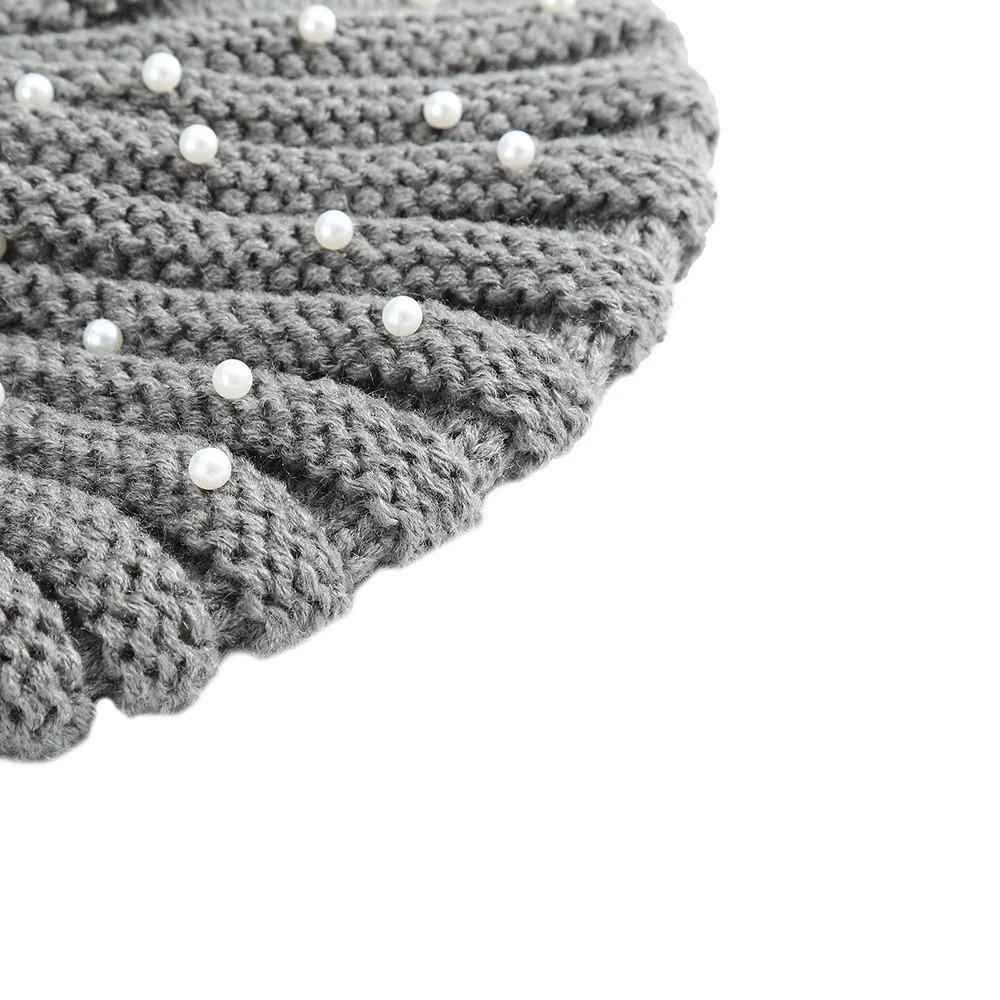 

MOLANS Pearls Ruched Turban Hat Winter Ear Warmer Knitted Solid Bandanas Caps Knitting Handmade Head Wrap Caps Head Bands