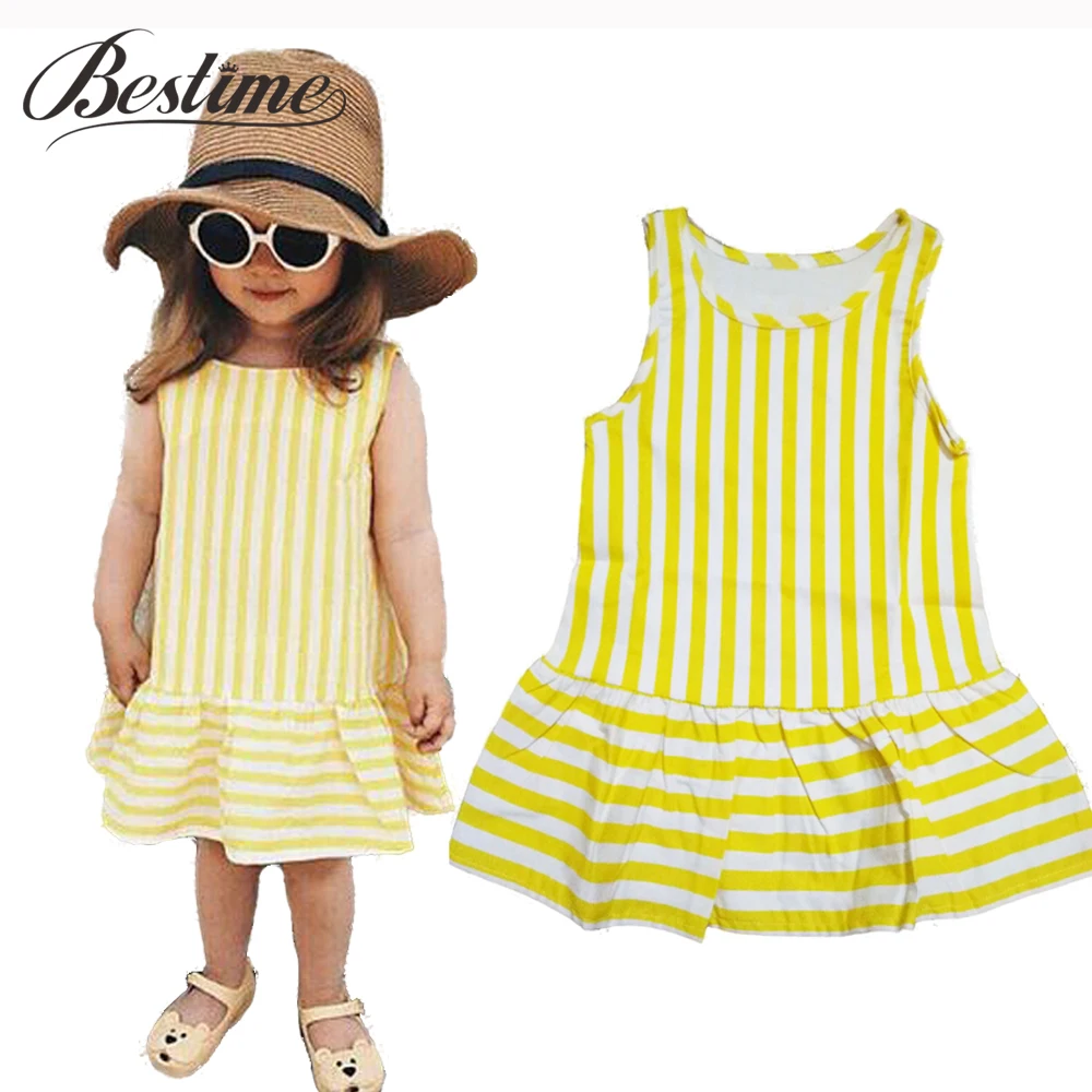 Fashion Toddler Dresses Sleeveless Cotton Girls Sundress Vertical Stripe Children Dress Summer Baby Clothes |