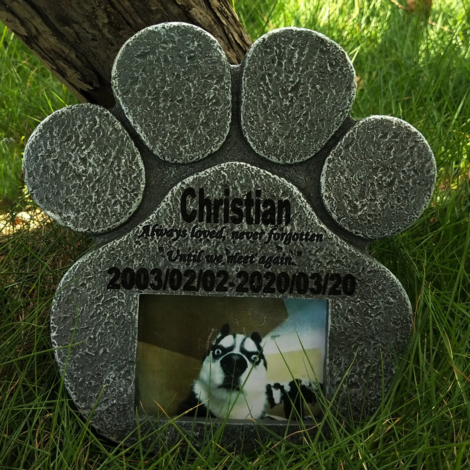 Памятный камень в виде лапы для домашних животных фоторамка с гравировкой