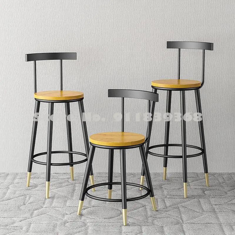 Solid Wood Bar Chair Modern Simple High Stool Family Back Milk Tea Shop Front Desk | Мебель