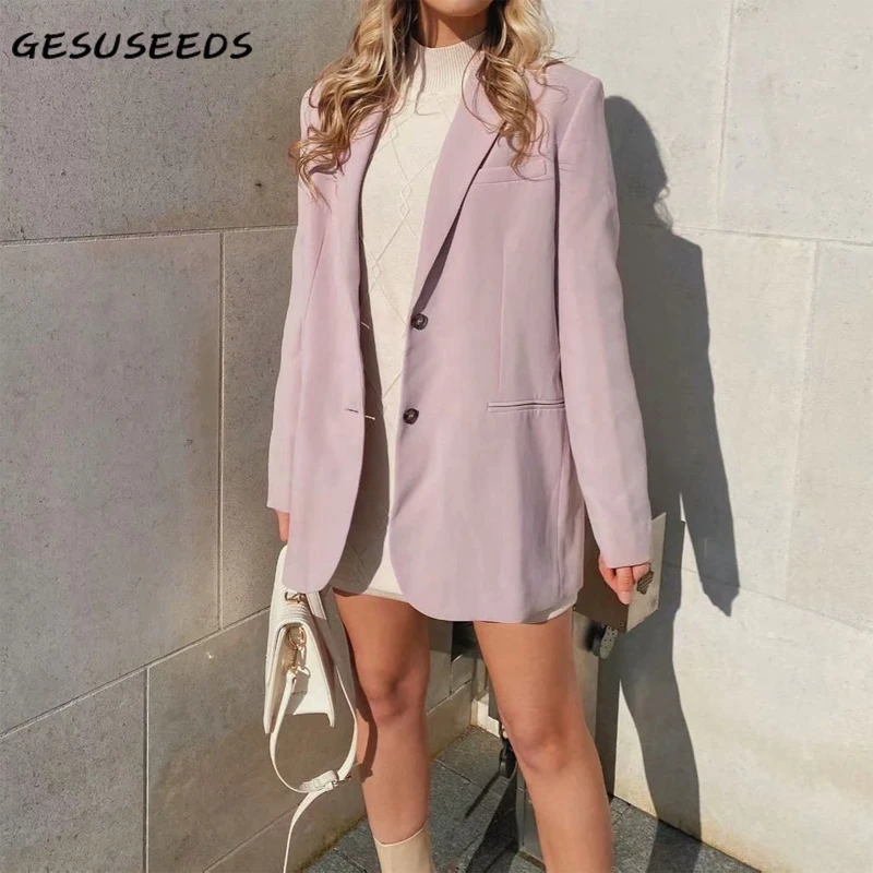 

Женский однобортный пиджак, винтажный пиджак большого размера с длинным рукавом, верхняя одежда розового цвета в Корейском стиле, весна 2021