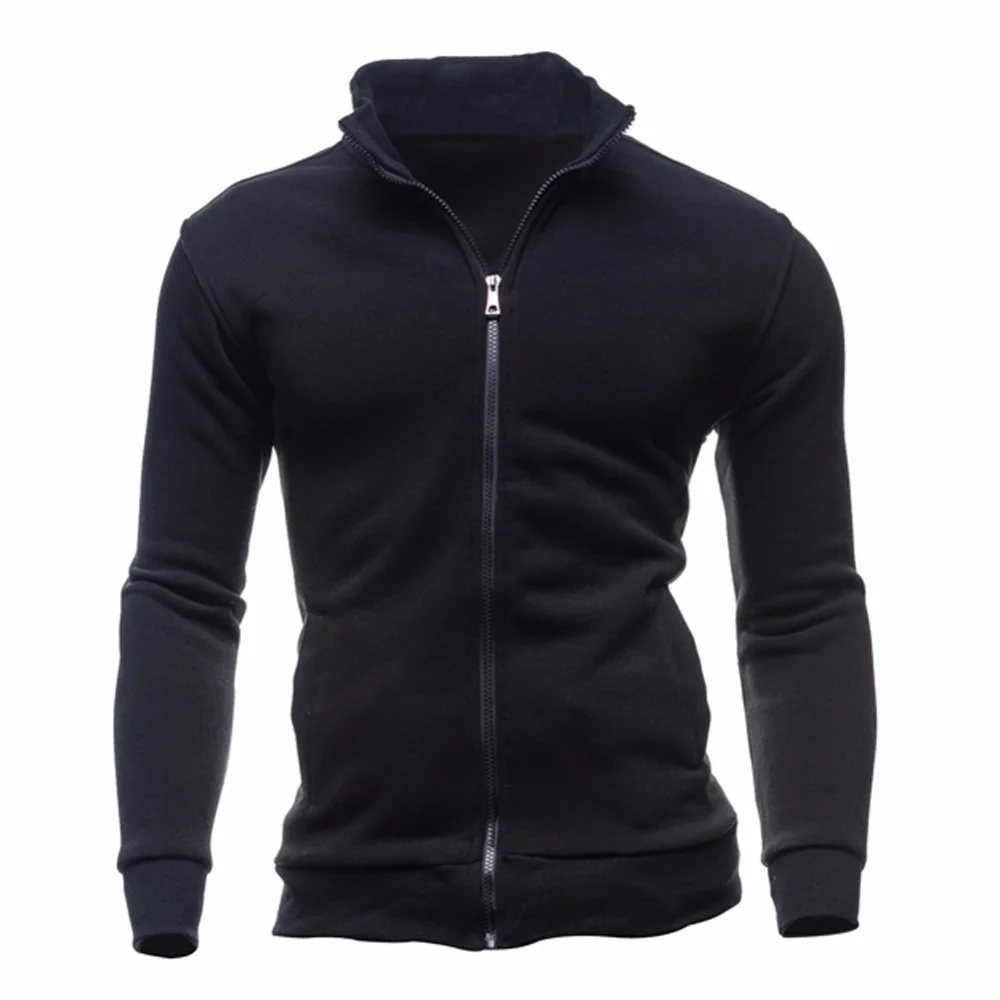 

New Sweater Zipper Stand Collar Sweater Coat Men's Solid Color Cardigan Hoodie