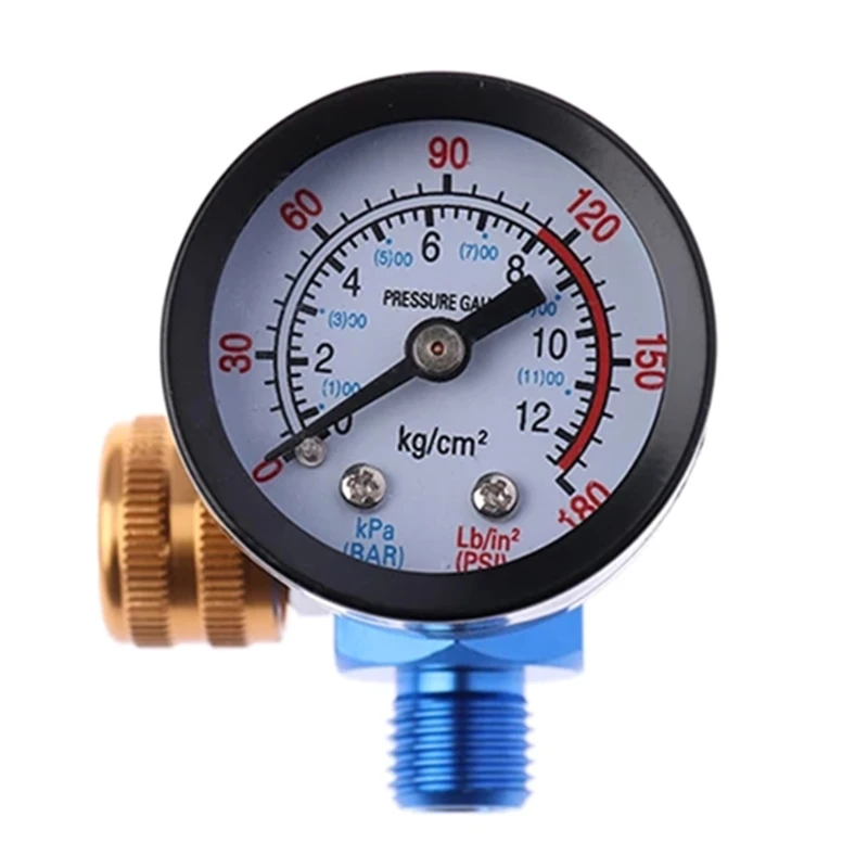 

11UA 1/4” Spray Paint Gun Air Pressure Regulator Pressure Gauge 0 to 180 PSI 0-12 Bar Aluminum Alloy Pneumatic Tool Accessory