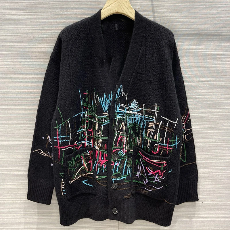 

fashion women cashmere sweater spring and autumn long sleeves V neck cardigan casual street Female cardigan