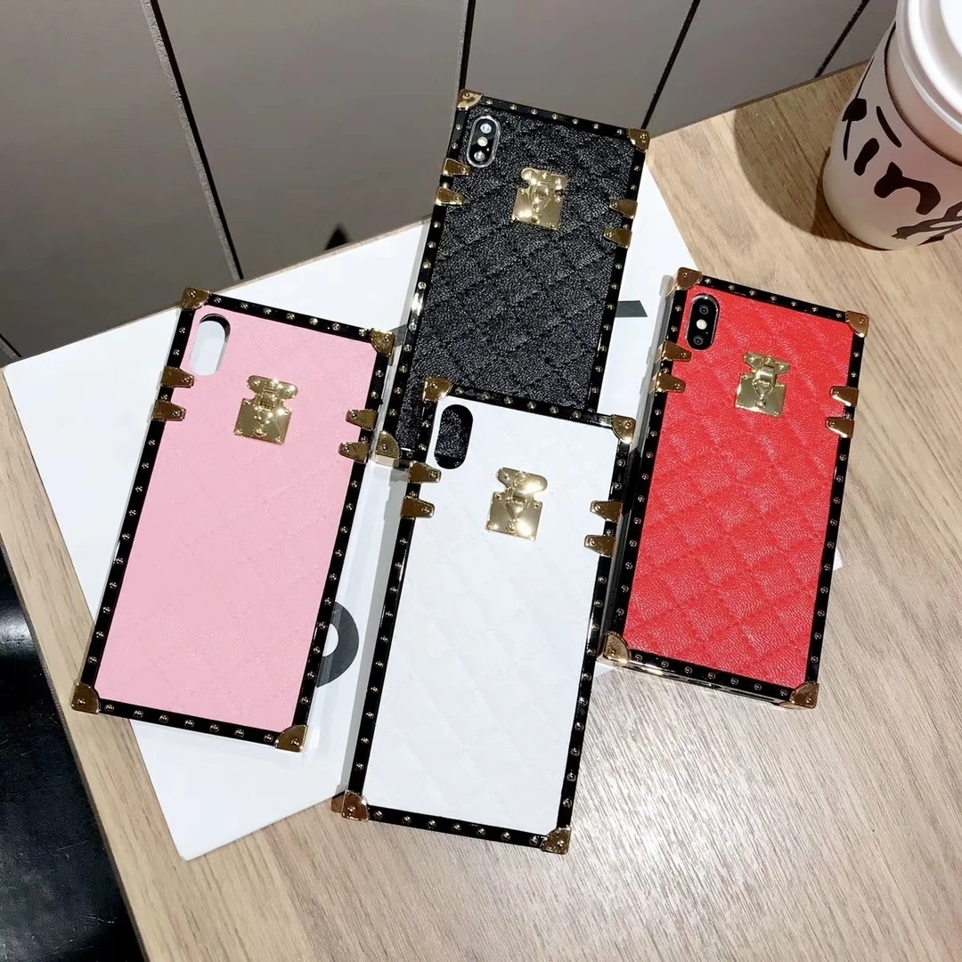 Мягкий кожаный чехол из овчины для iPhone 11 12 Pro X Xr Xs Max 8 7 6 Plus квадратный клетчатый