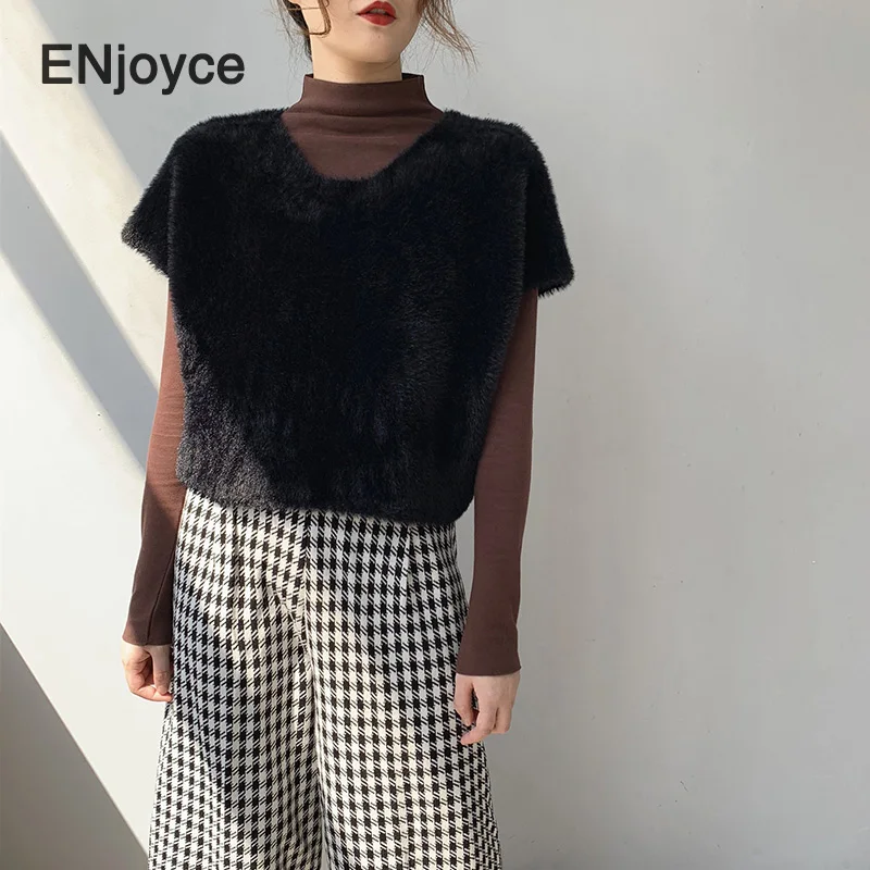 2020 Сезон весна-осень Плюшевые Трикотажный жилет без рукавов с круглым вырезом