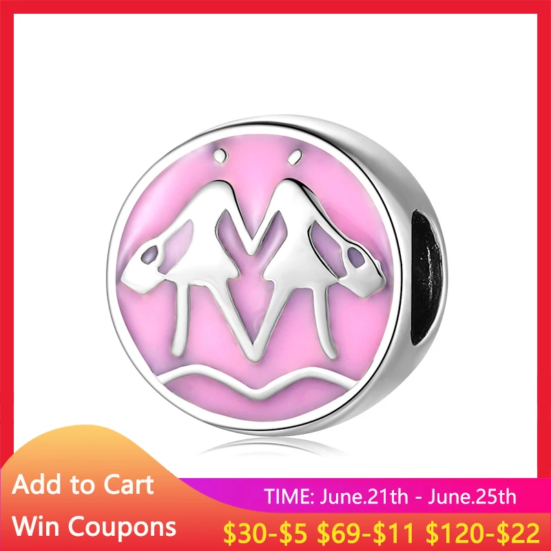 2021 Горячая 925 пробы серебро розовый циркон СЕСТРА сердце бусины подходят к