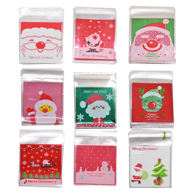 50 шт 10*10 см Веселое Рождество Яркие сумки прозрачный Пластик самоклеящиеся