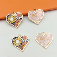 enamel flower heart charm in bulk set of 10 love heart charm flower pattern jewelry making pendants keychain diy charm