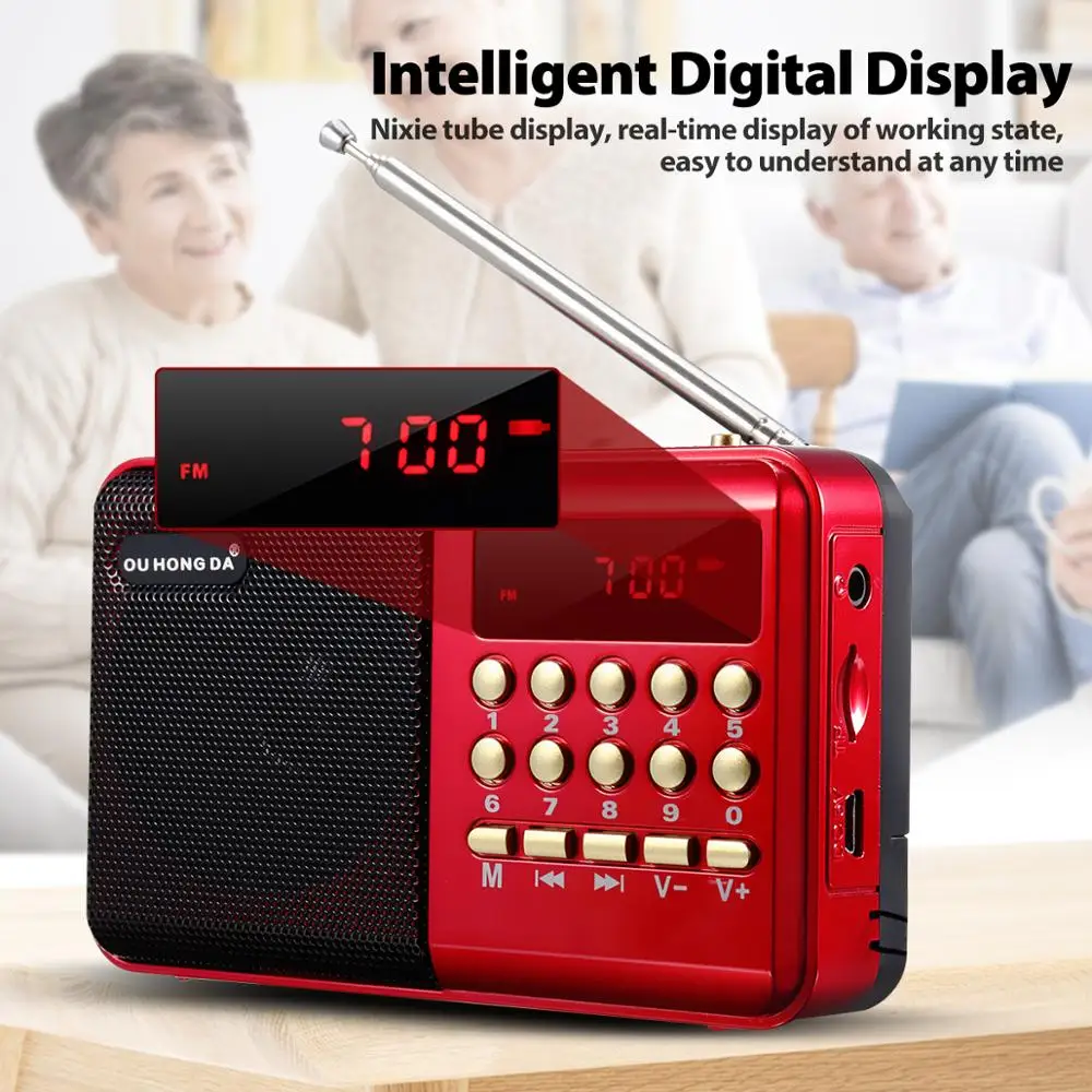 

Mini Portable Radio Handheld Digital FM USB TF MP3 Player Speaker Rechargeable