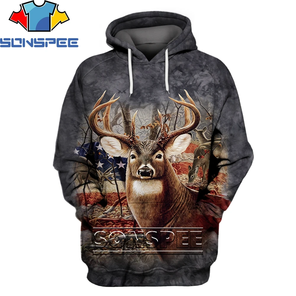 

SONSPEE 2021 New Hunting Camouflage Fashion Hoodie 3D Printing Men's Women's Hip Hop Long Sleeve Pullover Elk Deer Animal Top